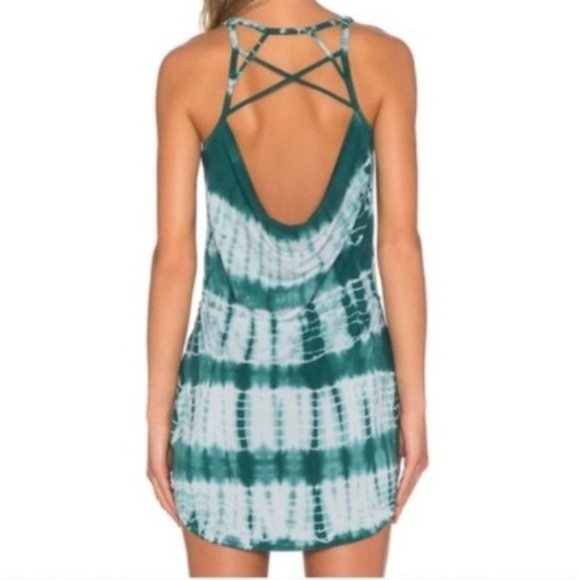 Chaser Women's Dress Medium Strappy Tie Dye Mini Green Festival Boho Hippie NEW - Picture 5 of 6